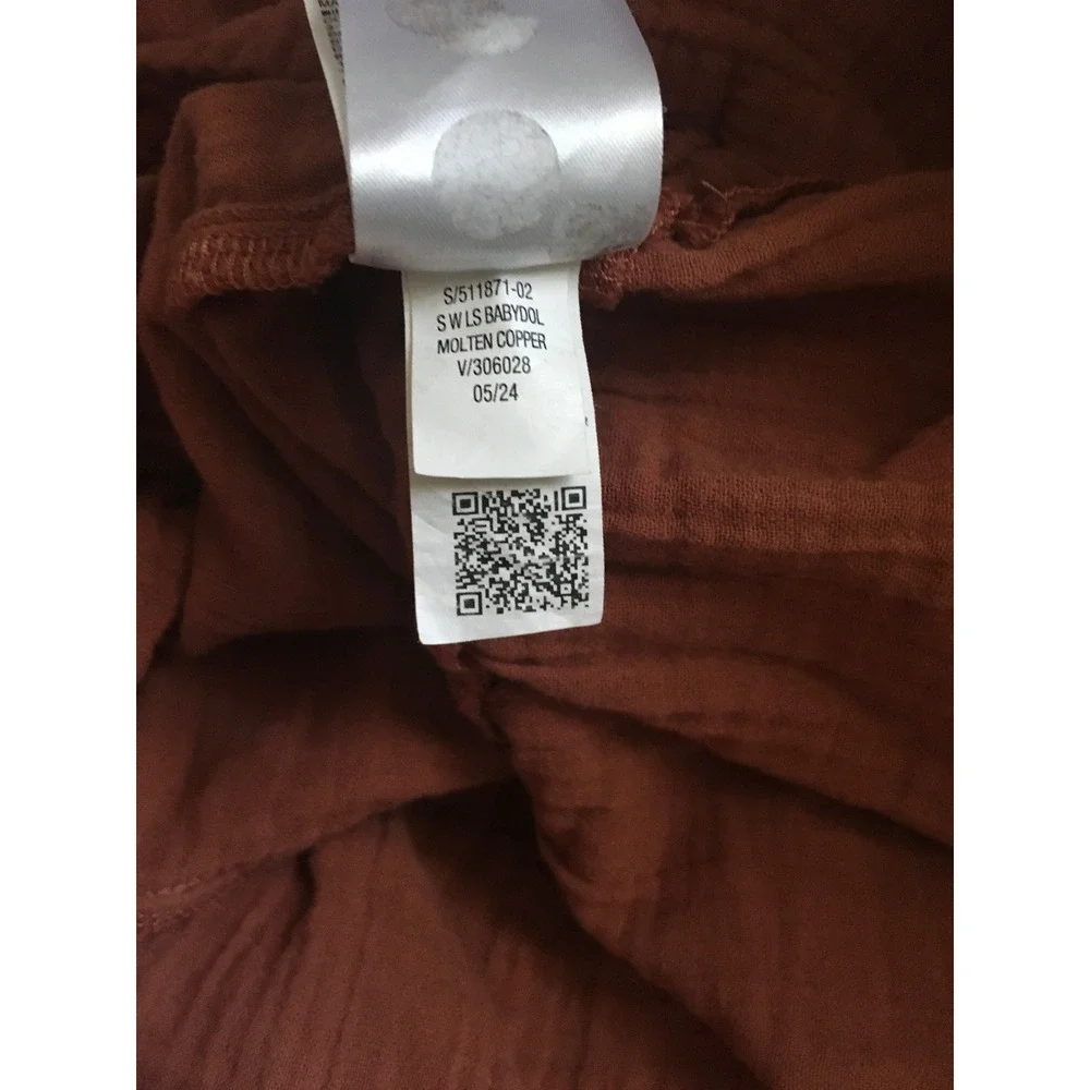 Old Navy Babydoll Dress Kids Size M 8 Molten Copper Smocked Long Sleeve Gauze